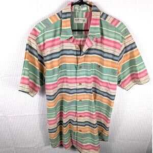 Orvis L Multicolor Stripe Short Sleeve Button Front Shirt Cotton Men’s Vintage
